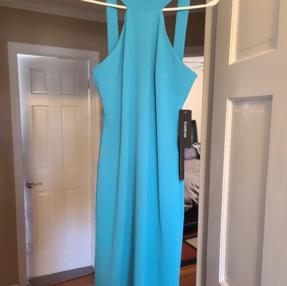 Bebe Halter Mock Neck Bodycon Dress